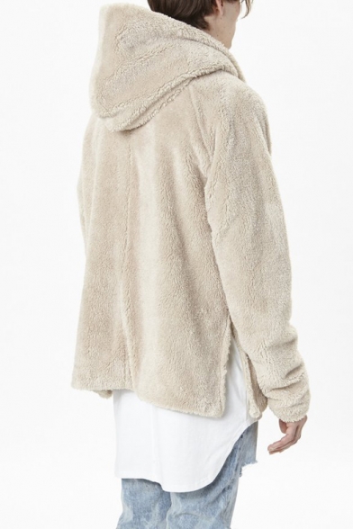 Men's Trendy Solid Long Sleeve Open Front Cashmere Hoodie