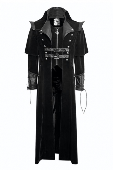 Retro Long Sleeve Stand Collar Colorblock Vampire Costume Zipper Long Stage Coat