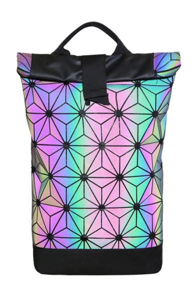 Single Button Geometric Printed Leisure Purple Backpack Schoolbag