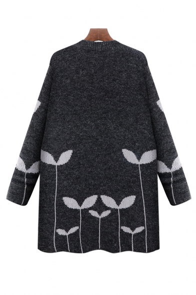 The Grass Printed Long Sleeve Open Front Tunics Loose Cardigans