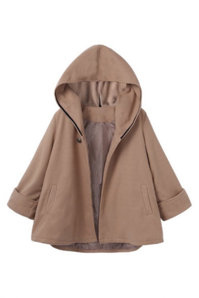 Winter's New Arrival Fashion Long Sleeve Hooded Contrast Trim Cape Coat