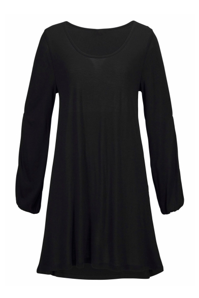 Women's V-Neck Cutout Long Sleeve Loose Casual Mini Black Beach Dress