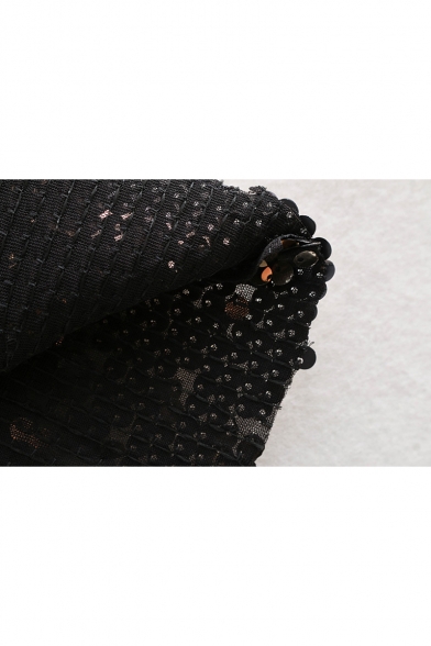 Zip Fly Sequined Embellished Split Front Black Midi Pencil Skirts