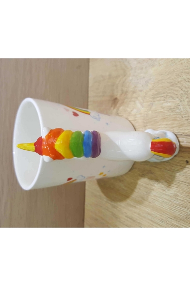 3D Letter I DON'T BELIEVE IN HUMANS Rainbow Printed Unique Unicorn Handle White Ceramic Mug