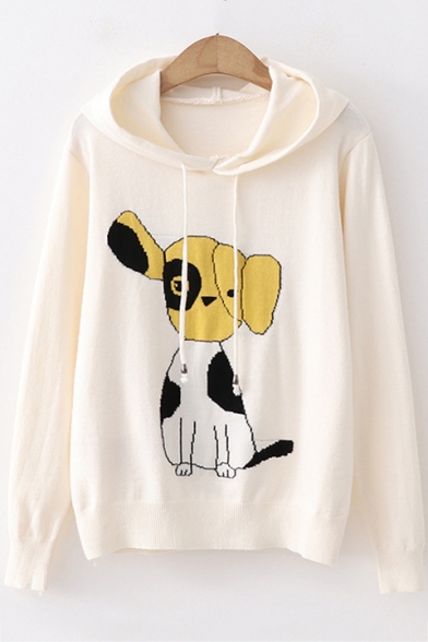 Fresh Cute Cartoon Dog Printed Long Sleeve Knit Hooded Sweater