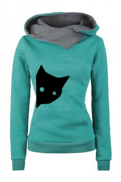 Funny Long Sleeve Cartoon Cat Printed Casual Cozy Hoodie