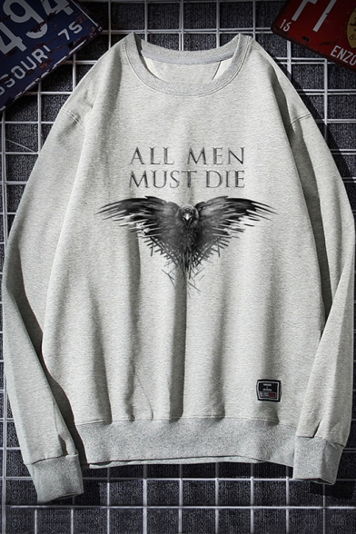 Letter ALL MEN MUST DIE Eagle Printed Round Neck Long Sleeve Casual Sweatshirt