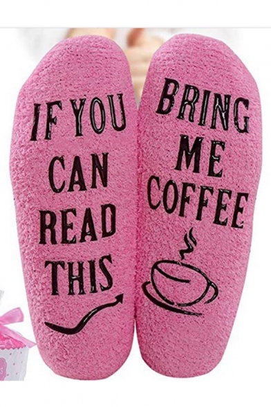 Letter IF YOU CAN READ THIS BRING ME COFFEE Pattern Warm Plush Fleece Socks