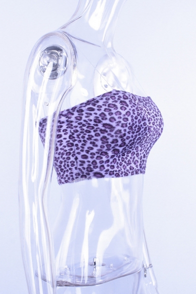 Purple Leopard Print Spaghetti Straps Cropped Cami Top