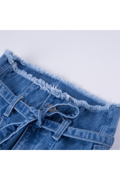 Women's New Arrival High-Rise Tulip Tied Waist Fringed Trim Tapered Jeans
