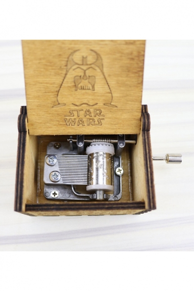 Yellow Classic Cartoon Letter STAR WAR Carved Wooden Music Box 8.5*5*4CM