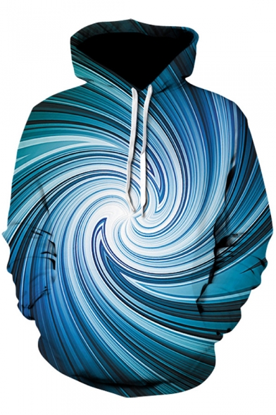 Blue Whirlpool Printed Long Sleeve Unisex Casual Hoodie