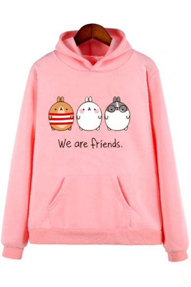 Cartoon Letter Pattern Dropped Shoulder Loose Hoodie with Large Pocket