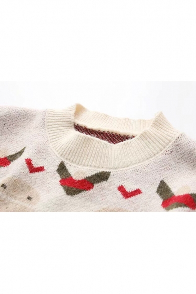 Christmas Series Cute Long Sleeve Mock Neck Snowman Printed Knit Sweater