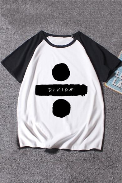 Colorblock Letter DIVIDE Printed Short Sleeve Round Neck Simple Tee