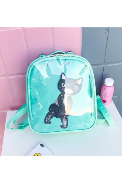 Lovely Cartoon Pattern Cat Ear Design Basic Candy Color Backpack for Girls