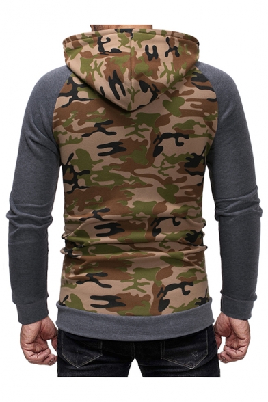 Men's Stylish Camo Colorblock Long Sleeve Gray Slim Fitted Hoodie