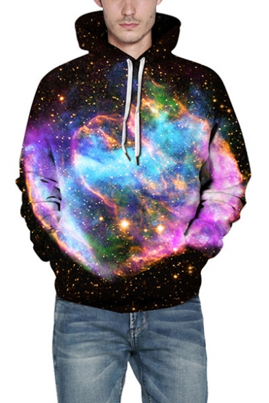 New Arrival Trendy 3D Space Fire Pattern Unisex Loose Casual Pink Hoodie