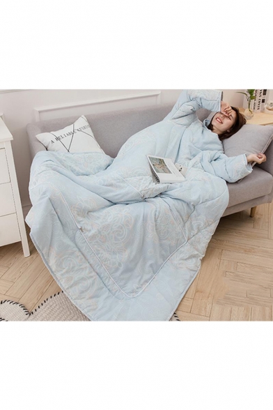 Plush Sky Blue Sofa Family Office Blanket Wearable Sleeves Quilt 1.5*2.0M