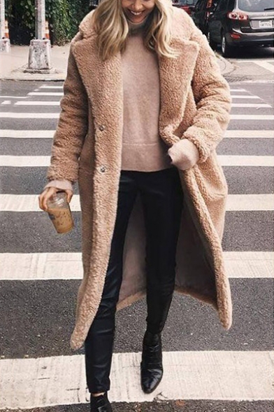 Winter's New Trendy Long Sleeve Plain Lapel Collar Single Breasted Longline Coat