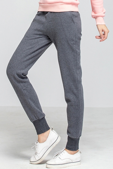 Autumn's New Trendy Plain Cashmere Elastic Cuff Drawstring Waist Warm Pants