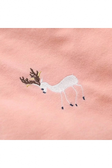 Christmas Feature Deer Snowflake Long Sleeve Single Breasted Pom Pom Embellished Hooded Coat