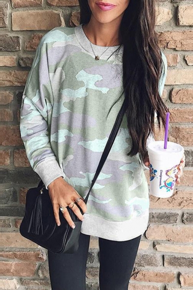Classic Camouflage Pattern Round Neck Long Sleeve Casual Looose Sweatshirt