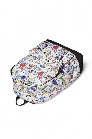 Cute Cartoon Printed Zip Closure White Backpack Schoolbag