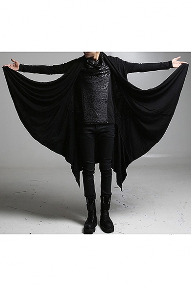 Fashionable Long Sleeve Open Front Plain Black Tunics Coat for Men