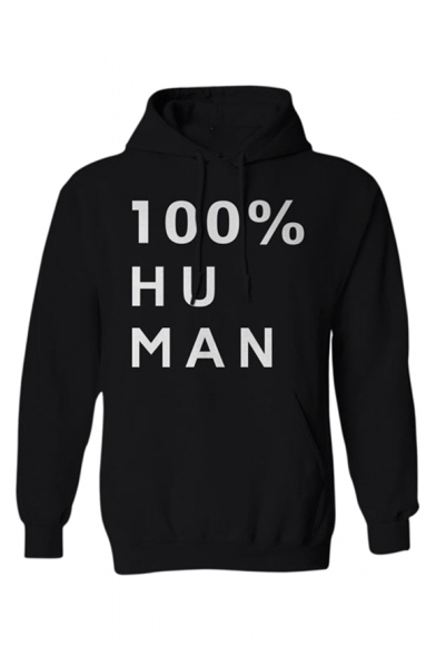 Funny Letter 100% HUMAN Pattern Long Sleeve Cozy Sports Casual Cotton Hoodie