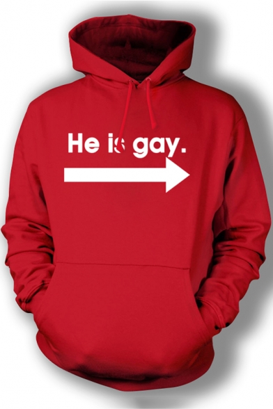 Letter HE IS GAY Arrow Printed Long Sleeve Sports Fashion Hoodie