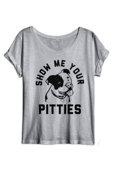 Lovely Cartoon Pig Letter SHOW ME YOUR PITTIES Print Round Neck Short Sleeve Cotton T-Shirt