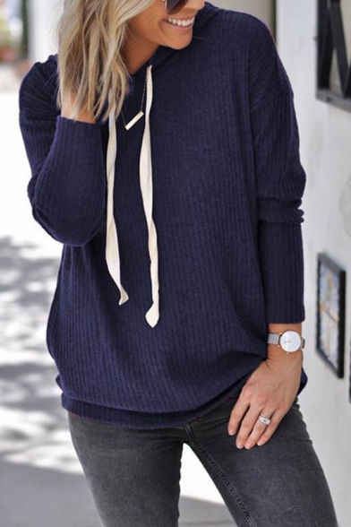Stylish Long Sleeve Plain Plain Drawstring Hooded Sweater