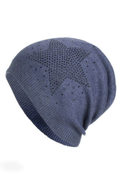 Winter's Popular Five-Point Star Rhinestone Knit Hat for Girls