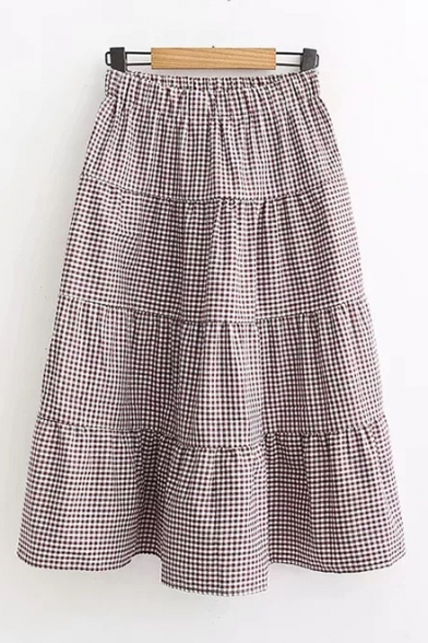 Antique Polka Dot Printed Elastic Waist Midi A-Line Skirt