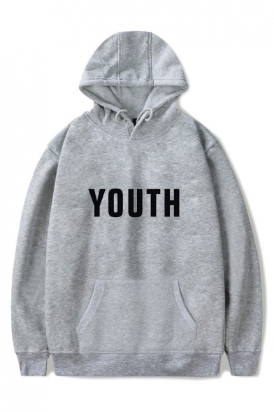 Fashion Letter YOUTH Pattern Long Sleeve Casual Loose Fitted Sports Hoodie