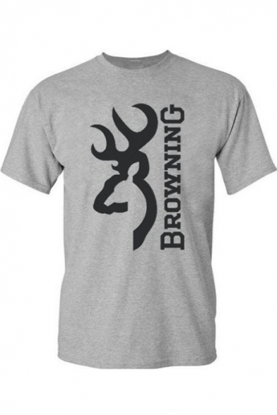 Gray Letter BROWNING Printed Short Sleeve Crewneck Slim T-Shirt
