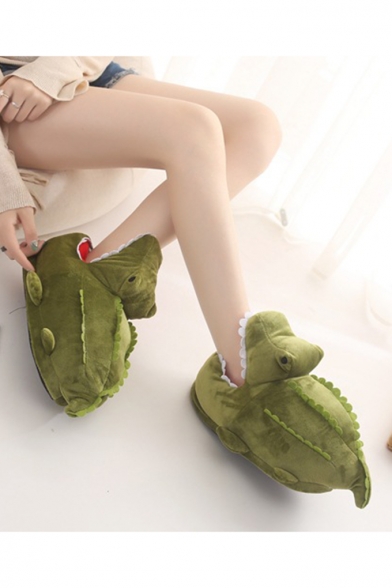 Green Crocodile Design Leisure Warm Home Cute Cotton Slippers