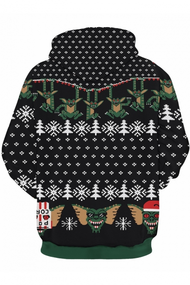 Hot Fashion Christmas Little Monster Pattern Long Sleeve Black Unisex Hoodie