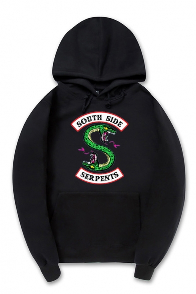 Hot Fashion Letter SOUTH SIDE Snake Printed Long Sleeve Relaxed Hoodie