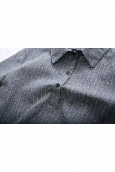Lapel Collar Long Sleeve Stripes Button Front Shirt Dress Knit Sleeveless Kin Vest Sweater Co-ords
