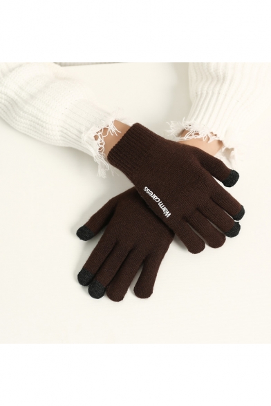 Letter Printed Warm Touchscreen Knit Gloves with Glue Labor