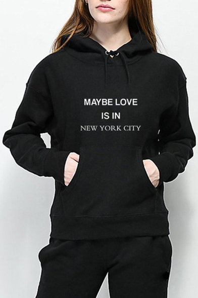 MAYBE LOVE IS IN NEW YORK CITY Letter Printed Long Sleeve Fitted Hoodie