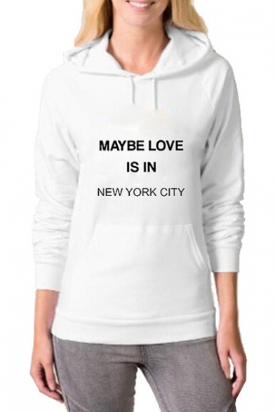 MAYBE LOVE IS IN NEW YORK CITY Letter Printed Long Sleeve Fitted Hoodie
