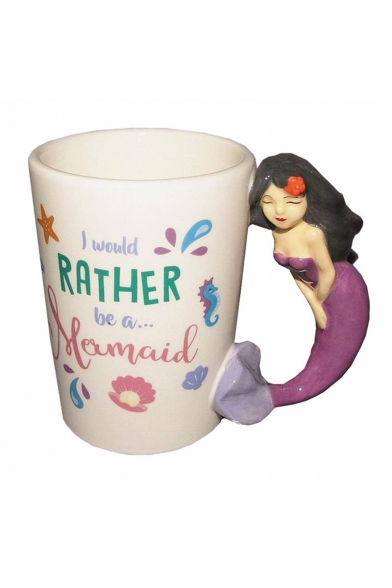 Mermaid Pattern Handle Letter Printed Cute Coffee Ceramic Mug