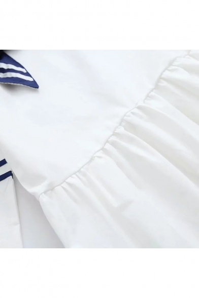 New Arrival Long Sleeve Navy Collar Striped A-Line Mini Dress