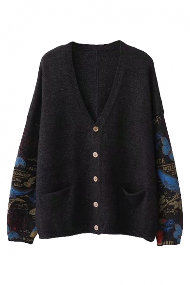 Winter's Warm Cozy Fashion Printed Long Sleeve V-Neck Button Down Relaxed Cardigan