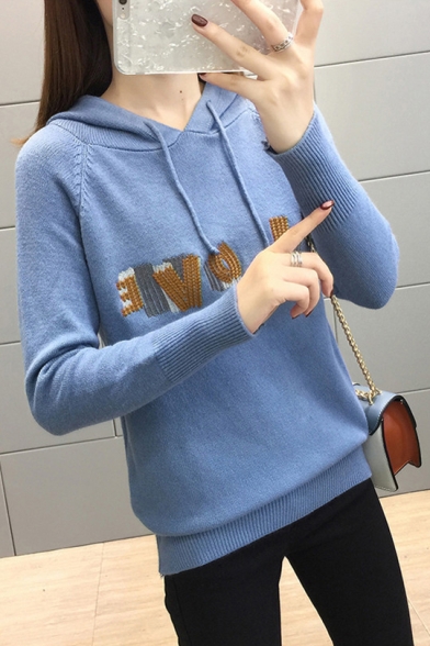 

Casual Long Sleeve Letter LOVE Printed Slim Hooded Sweater, Black;blue;white;apricot;yellow