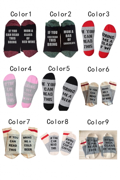 Colorblock Letter IF YOU CAN READ THIS BRING Pattern Cotton Socks