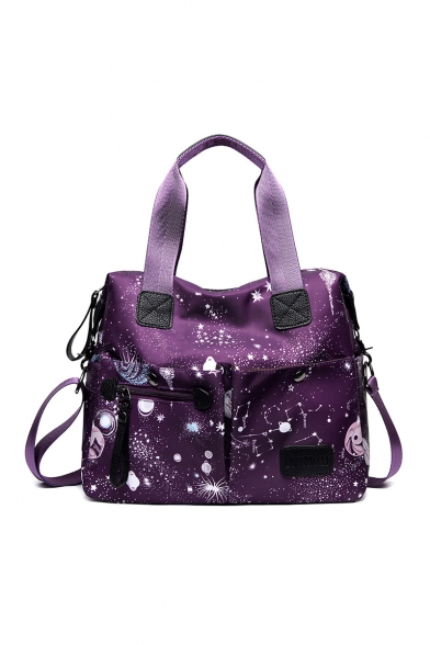 Cool Purple Universe Print Multiple Pockets Two-Way Bag for Ladies